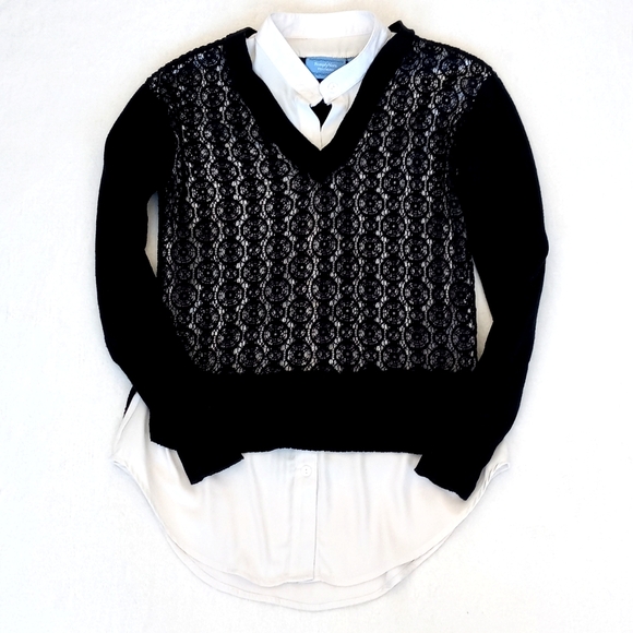 Vintage Simply Vera Navy Blue Lace Long Sleeve Sweater w Built-In White Shirt XS - Picture 16 of 16